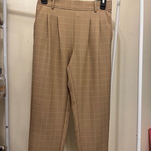 High waisted plaid taupe brown pants